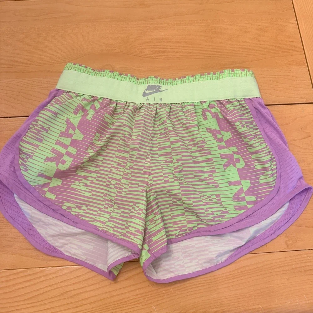 Nike Air Dri Fit Running Shorts Womens Large Purple Green Geometric Indie Sporty